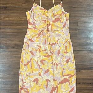 Nine West Yellow and Pink Floral Midi Dress
